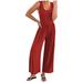 Ersazi Women Fashion Solid Casual Romper Long Playsuit Strap Jumpsuit In Clearance Red S