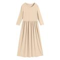 Bessbest Toddler Girl Long Sleeve Scoop Neck Soild Loose Casual Daily Wear Long Maxi Princess Dress Khaki 6-7 Years