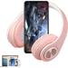 Bluetooth Over Ear Headphones Wireless Colorful LED Lights Headphones Foldable Hi-Fi Stereo Headphones with in Microphone Wired and Wireless Headphones for Classroom/Home Office/PC/Mobile