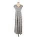 Lou & Grey for LOFT Casual Dress - Maxi V Neck Short sleeves: Gray Stripes Dresses - Women's Size Small