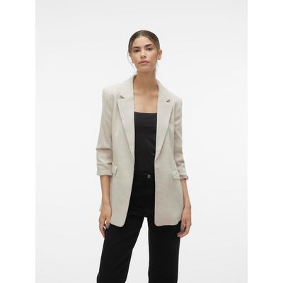 Longblazer VERO MODA "VMFRIDA LS REGULAR BLAZER NOOS", Damen, Gr. 34 (XS), beige (oatmeal detail:melange), Obermaterial: 63% Polyester, 36% Viskose, 1% Elasthan, meliert, modisch, regular fit normal, Langarm, Blazer Image