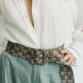 Free People Accessories | Free People Frisco Long Fabric Belt Wool Blend | Color: Gray/Green | Size: Os