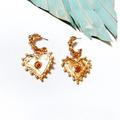 Anthropologie Jewelry | Gold Heart Hoop Earrings S140 | Color: Gold/Red | Size: Os