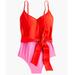 J. Crew Swim | J. Crew Red Pink Colorblock Belted Tie Waist One Piece Swimsuit | Color: Pink/Red | Size: 6