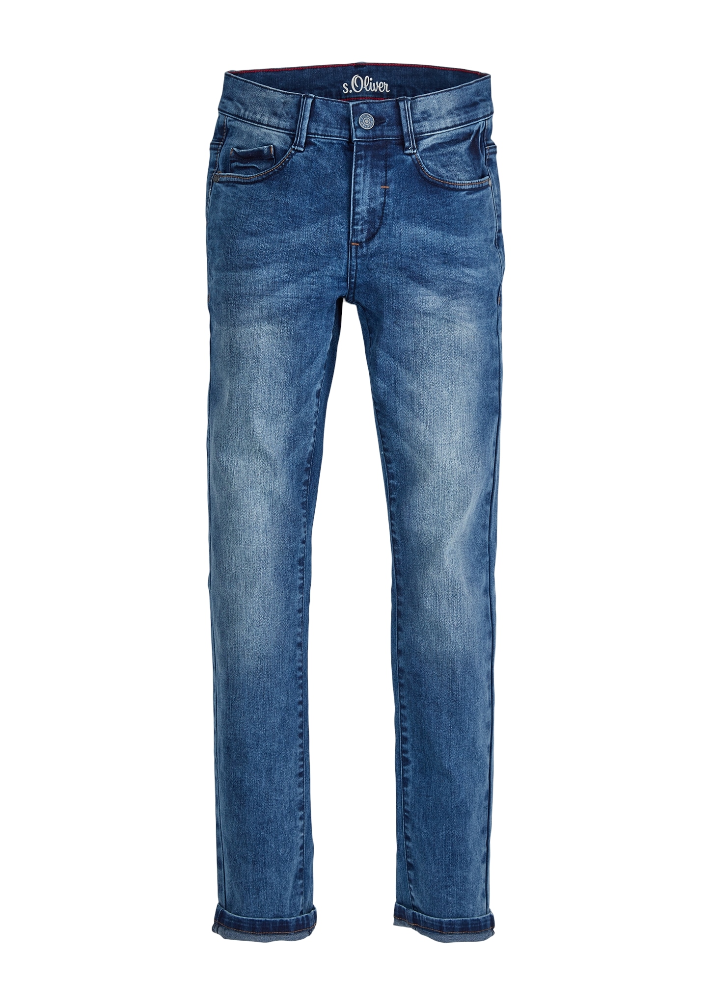 Regular-fit-Jeans S.OLIVER JUNIOR, Jungen, Gr. 134, N-Gr, blau, Denim/Jeans, Obermaterial: 80% Baumwolle, 19% Polyester, 1% Elasthan, regular fit, Jeans, mit authentischer Waschung