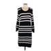 French Connection Casual Dress - Sweater Dress: Black Stripes Dresses - Women's Size 10
