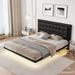 Queen Size Floating Bed Frame with Motion Activated Night Lights,Modern PU Upholstered Button Tufted Platform Bed Frame