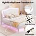 Queen Size Upholstered Bed Frame with LED Lights,Modern Upholstered Princess Bed With Crown Headboard,White