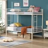 Twin Size Bunk Bed w/Under Bed Storage, Convertible Metal Bedframe, Twin Over Twin Metal Bunk Beds with 2 Ladder and Guardrail