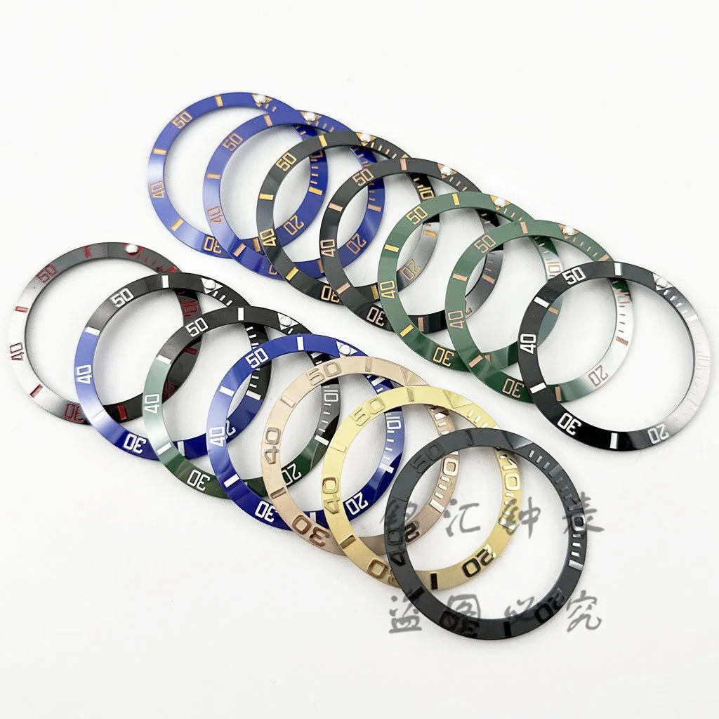 38MM SUB Uhr Keramik Lünette Einsatz Schwarz Blau Grün Lünette Schräge Taucheruhr Einsatz Uhr Ersetzen Uhr Lünette Einsätze ring Image