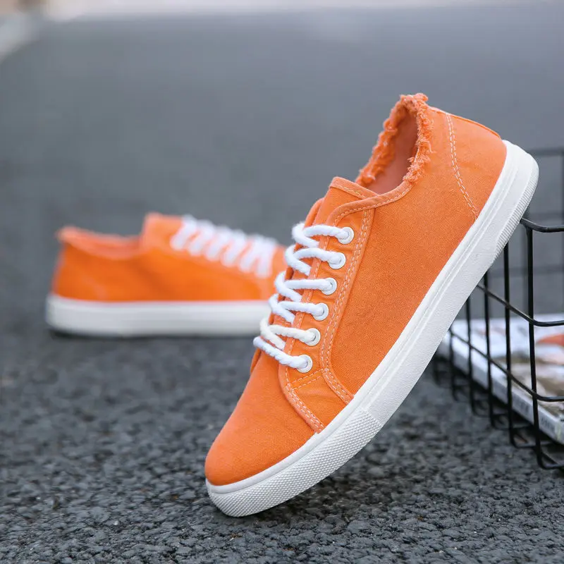 Ausgefranste Leinwand Turnschuhe Für Männer Low Top Trainer Herren Orange Vulkanisierte Schuhe Neue Tenis Turnschuhe Anti-geruch männer plimsoll Müßiggänger
