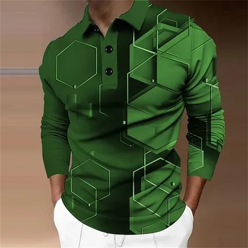 Herren Langarm Polos hirt Golf Shirt Grafik drucke Geometrie Turndown 3D-Druck Outdoor Street