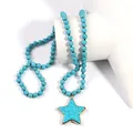 Fashion Bohemian Women Jewelry Turquoise/White Stone Long Knotted Necklace Star Pendant Necklaces