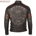 Black Embroidery Skull Motorcycle Leather Jackets 100% Natural Cowhide Moto Jacket Biker Leather
