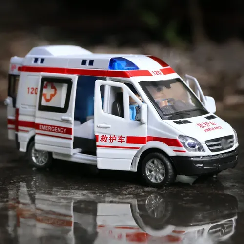 1:32 krankenhaus Rettungs Krankenwagen Druckguss Metall Spielzeug Auto Pull Zurück Sound Licht