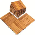 10 PCS Hardwood Interlocking Patio Deck Tiles Wood Flooring DIY Outdoor