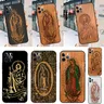 Guadalupe San Judas Holz Handy hülle für iPhone 14 15 Pro Max 11 12 13 Pro x xr xs max 7 8 plus se