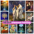 Menorah Shofar Judaïsme Scoloring 5D DIY AB Diamond Painting Star of FC Jewish Mosaic Cross