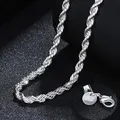 New 925 Sterling Silver 4MM Women Men chain Male Twisted Rope Necklace Fashion Silver Jewelry