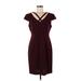 Connected Apparel Casual Dress - Midi: Burgundy Solid Dresses - Women's Size 8 Petite