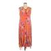 JW Los Angeles Casual Dress: Orange Floral Motif Dresses - Women's Size X-Large