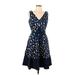 Nine West Cocktail Dress - Wrap: Blue Damask Dresses - Women's Size 12