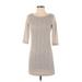 Pookie & Sebastian Casual Dress - Sweater Dress Crew Neck Short sleeves: Gray Tweed Dresses - Women's Size Small