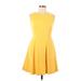 New York & Company Casual Dress - Fit & Flare Boatneck Sleeveless: Yellow Solid Dresses - Women's Size Large