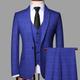 Men's Tweed Wedding Suits 3 Piece Plaid Checkered Tailored Fit Single Breasted One-button Fall/Winter Black Royal Blue 2024