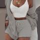 Women's Hooded Pajama Sets 3 Pieces Fluffy Fleece Long Sleeves Coat Shorts Vest for Winter Gift for Valentine's Day