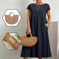 Damen Passende Sets Casual kleid Baumwoll-Leinenkleid Schaukelkleid Schmuck-Set Armbänder Tasche Outfit 3St Basic Klassisch Glatt Outdoor Kurzarm Sommer Frühling Rundhalsausschnitt Tasche