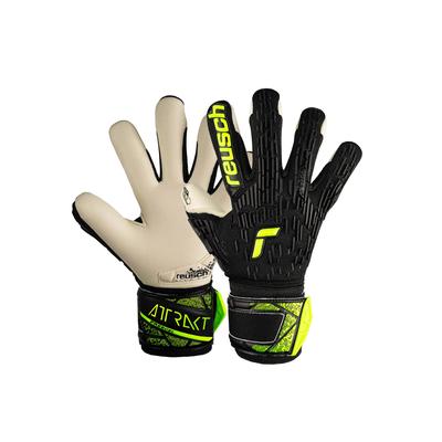 Torwarthandschuhe REUSCH "Attrakt Freegel Gold Junior", Kinder, Gr. 6, schwarz (schwarz, gelb), 55% Elastodien, 30% Polyester, 10% Polypropylen, 5% Polyurethan, mehrfarbig, sportlich, Handschuhe, mit Finger Support Evolution Negative Cut Image