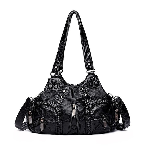 Damen-Umhängetasche aus braunem Vintage-Leder – stilvolle Handtasche mit mehreren Taschen, geflochtenen Details und Reißverschluss-Akzenten für den Alltag und auf Reisen