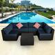 Mucola - Gartenmöbel Sitzgruppe Sofa 7 tlg. Schwarz Blau Sitzkissen Lounge Polyrattan Set Möbel