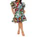 Butterfly Print Ruffle Tie Waist Dress