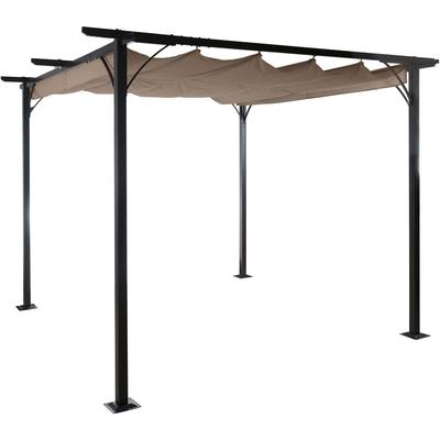 Pergola HHG 116, Garten Pavillon, stabiles 6cm-Gestell + Schiebedach 3x3m taupe-braun - beige