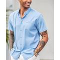 Homme Chemise Chemise Lin Chemise décontractée Chemise en coton Noir Blanche Bleu Manche Courte Plein Col rabattu Eté Plein Air Hawaïen Vêtement Tenue Poche avant