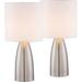 Aron Modern Accent Table Lamps 14 1/2 High Set of 2 Silver Metal Tapered Column Fabric Drum Shade Touch On Off for Bedroom House Bedside Nightstand Home Office Family