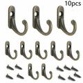 10Pcs Antique Brass Wall Mount Hooks - Key Holder Clothes Coat Rack Hanger Decor