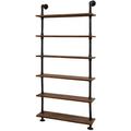 24\u201DWidth Industrial Pipe Shelves Rustic Modern Wood Ladder Bookcase with Metal Frame Pipe Wall Shelf Wood Storage Home Decor Display Shelving Retro Floating Wood Shelving 6 Layer Boo