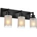 Matte Black Bathroom Vanity Light with White Linen Glass Shade 3 Lights Farmhouse Vanity Lighting Fixtures Indoor Wall Sconce Lighting for Bath Bedroom Hallway