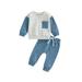 LWXQWDS Toddler Baby Boy Fall Winter Outfits Patchwork Long Sleeve Sweatshirt Tops Drawstring Elastic Pants Clothes Blue 12-18 Months