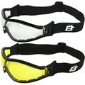 2 Pairs of Birdz Eyewear Boogie Foam Padded Motorcycle Ski Skydiving Z87.1 Safety Goggles Black Frames with Clear & Yellow Anti-Fog Lenses