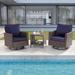 Sonerlic 3-Piece Patio Sofa Set Rattan Swivel Rocking Chair Set Side Table Suiting Backyard Poolside and Patio Navy Blue