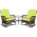 simple 3 Pieces Patio Conversation Set w/ 2 Rattan Wicker Rocking Chairs and Glass Table for Garden Backyard Lown Porch (Green)