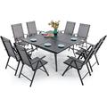 simple & William 9 Pieces Patio Dining Set for 8 Outdoor Dining Furniture with 1 X-large E-coating Square Metal Table and 8 Rattan Chairs with Cushions Outdoor Table & Chairs fo