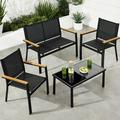 Best Choice Products 4-Piece Outdoor Textilene Patio Conversation Furniture Set w/ Loveseat Table - Black/Black