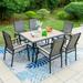 7 PCS Patio Dining Set with 6 Aluminum Sling Chair (Wooden Armrest) and 1 Wood-Like Top Table Outdoor Furniture for 6