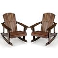 leecrd 2PCS Kid Adirondack Rocking Chair Outdoor Solid Wood Slatted seat Backrest Coffee