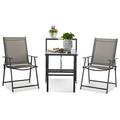 simple Patio Bistro Set 3 Piece Outdoor Folding Furniture Conversation Sets Foldable Coffee Table Chairs 2-Tier Dining Table Set Space-Saving for Porch Balcony Yard Garden Lawn Pool Side